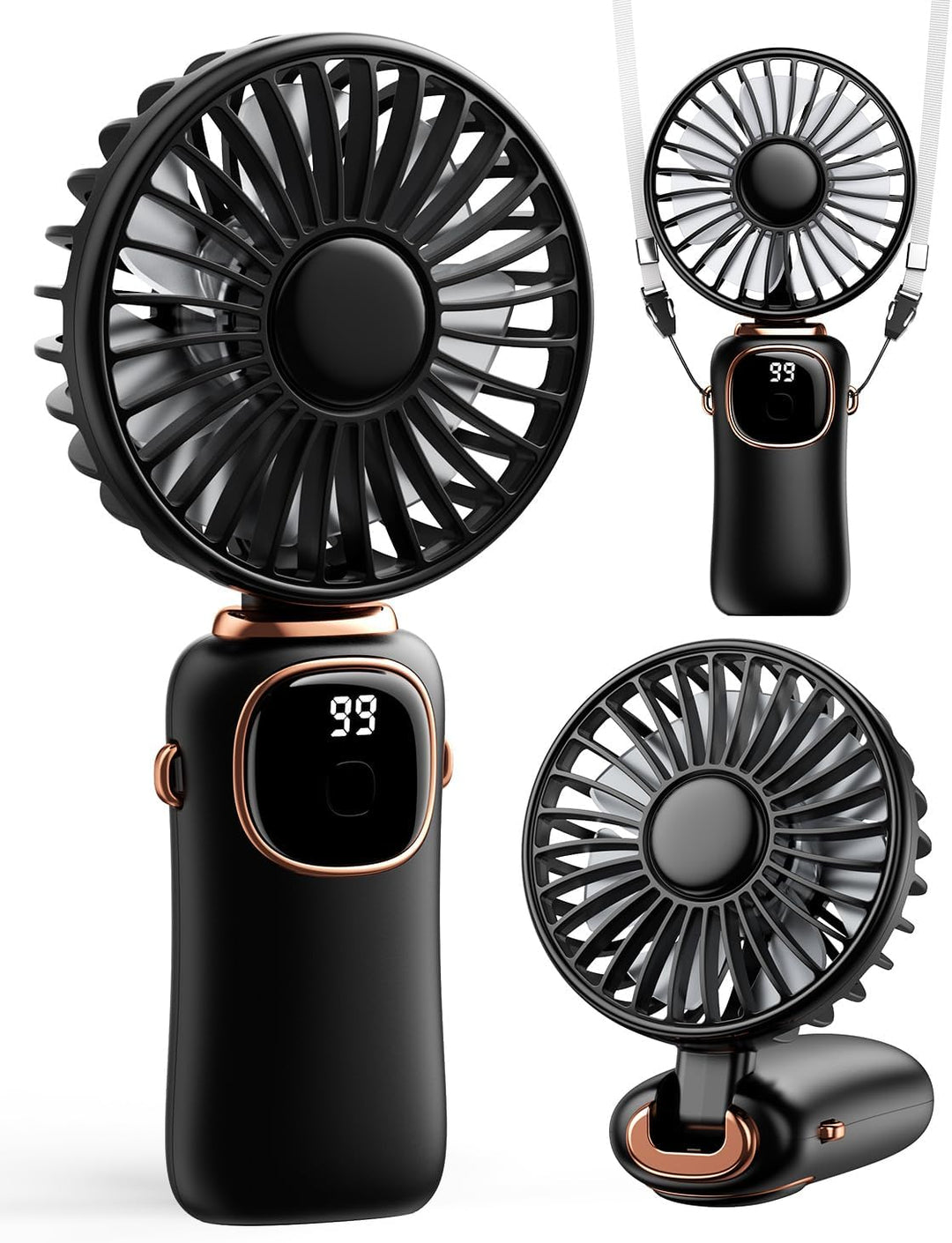 coldSky Portable Handheld Fan, 4000mAh Battery Operated Fan with LED Display, Handheld/Neck/Desk 3 in 1 Personal Small Fan, 90° Foldable Desk Fan with Base,...